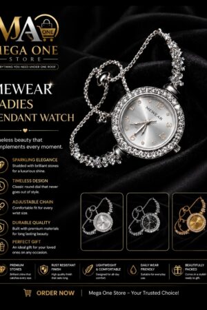 MEWEAR Luxury Ladies Pendant Watch – Elegant Crystal Bezel Watch with Adjustable Bracelet Chain
