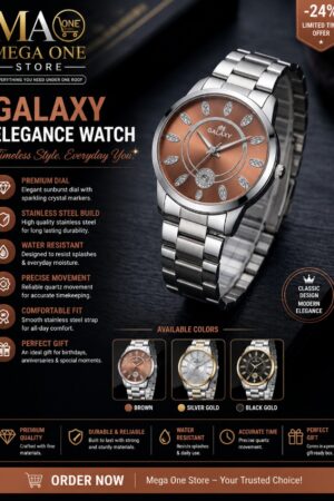 Galaxy Elegance Metallic Watch – Stainless Steel Analog Watch with Crystal Sunburst Dial