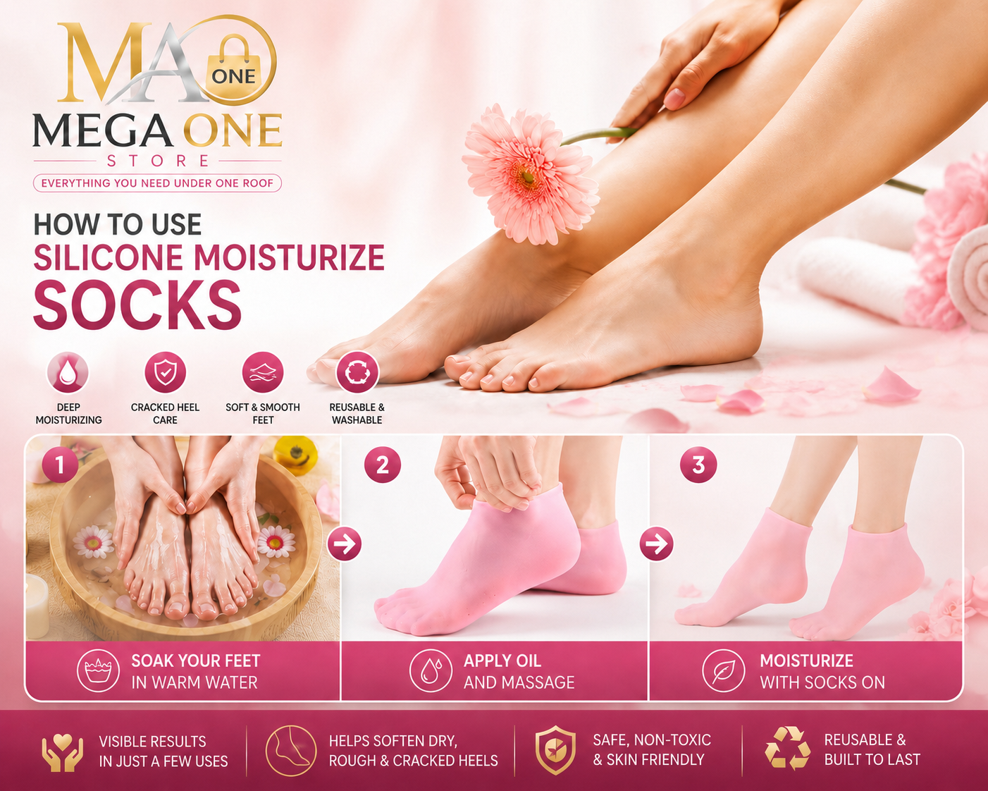 Silicone Moisturizing Socks for Dry & Cracked Heels