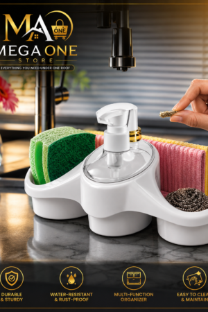 Multi-Function Kitchen Sink Organizer Caddy – Durable Soap Dispenser & Sponge Holder