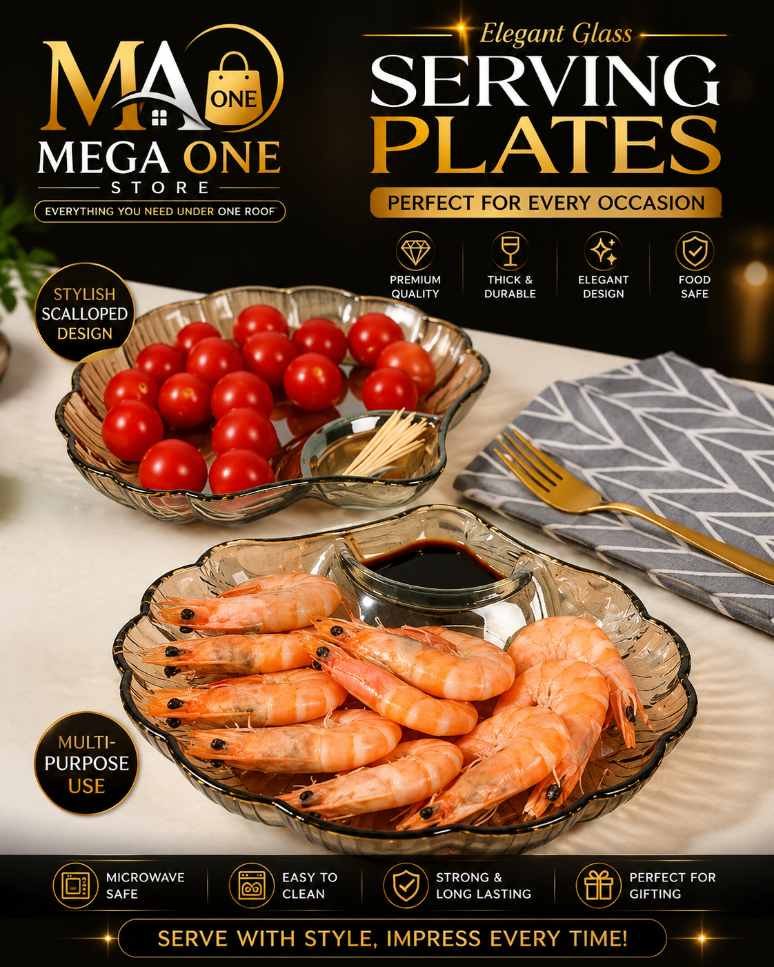 Premium Glass Serving Plates – Elegant Serving Tray for Snacks & Appetizers