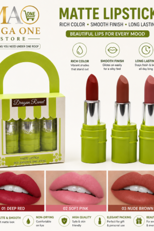 Dragon Ranee 3-Pcs Matte Lipstick Set – Long Lasting Smooth Finish Waterproof Lipsticks