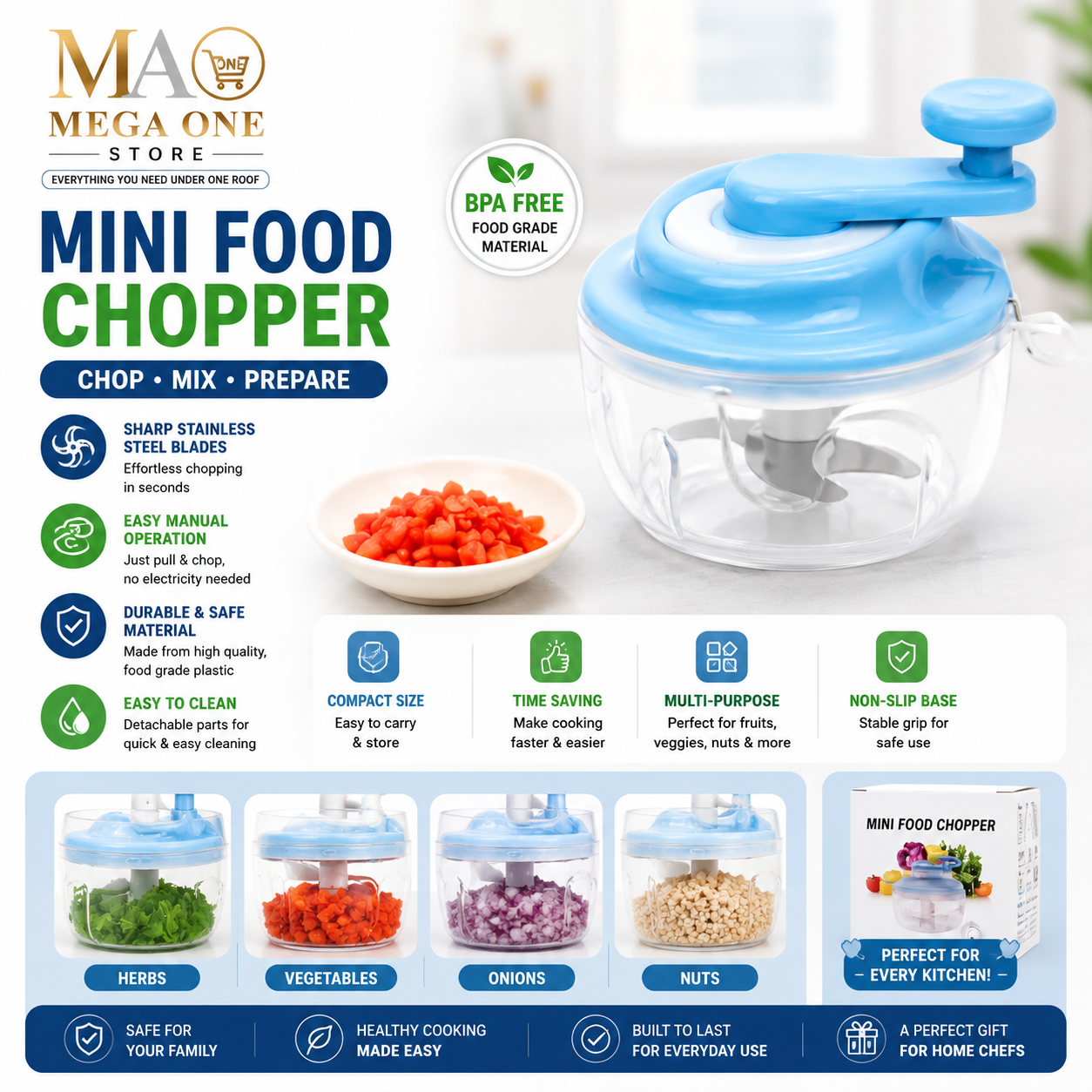 Mini Food Chopper – Manual Vegetable & Fruit Cutter