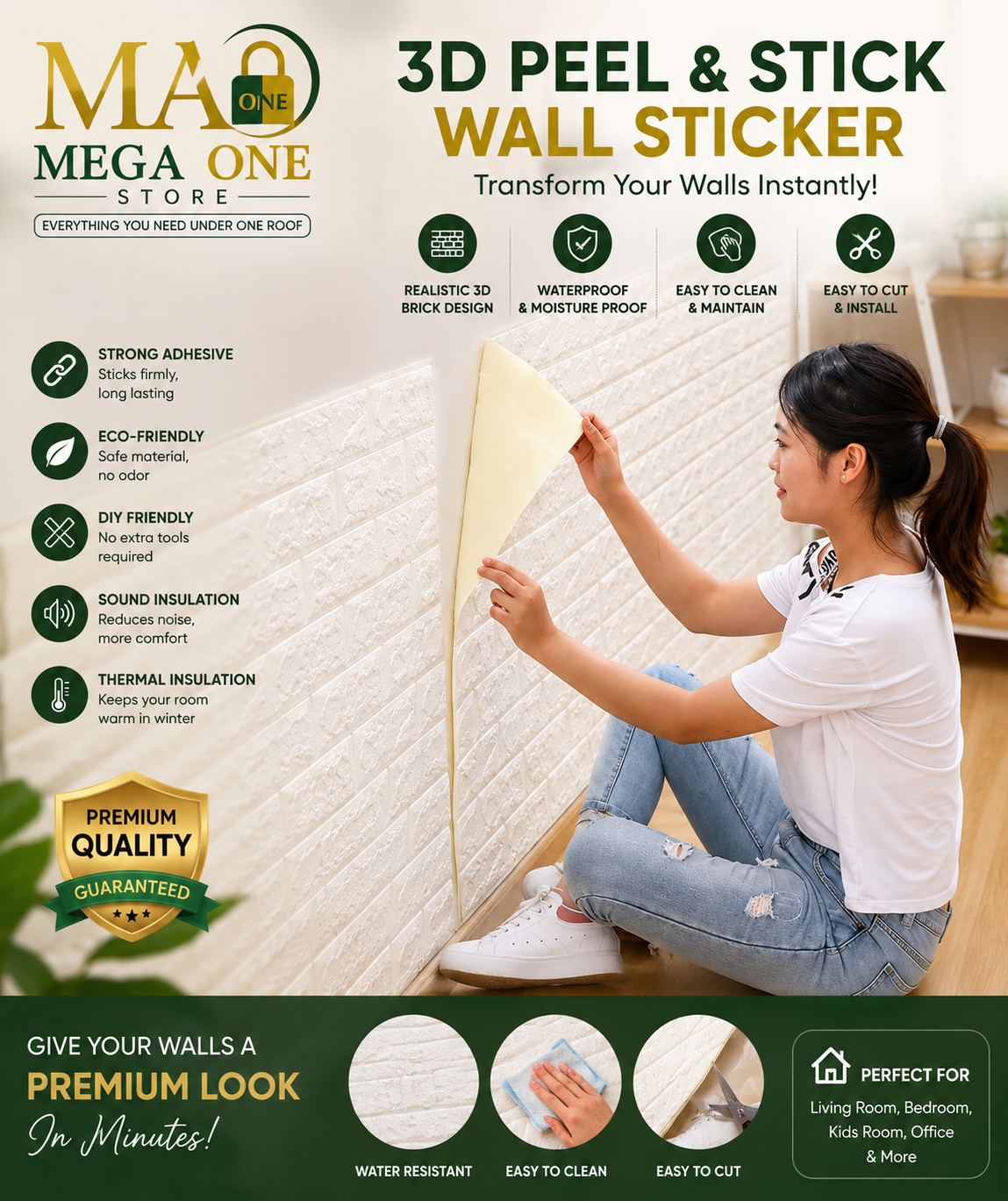 3D Peel and Stick Brick Wall Sticker – Waterproof & Sound Insulating Self-Adhesive Foam Wallpaper