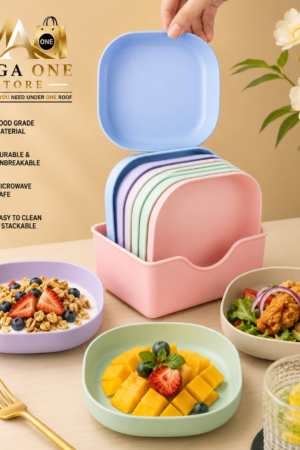 Reusable Plastic Plate Set with Storage Holder