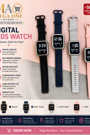 Sleek Kids Digital LED Wristwatch – Water Resistant Soft Strap Watch for Boys & Girls